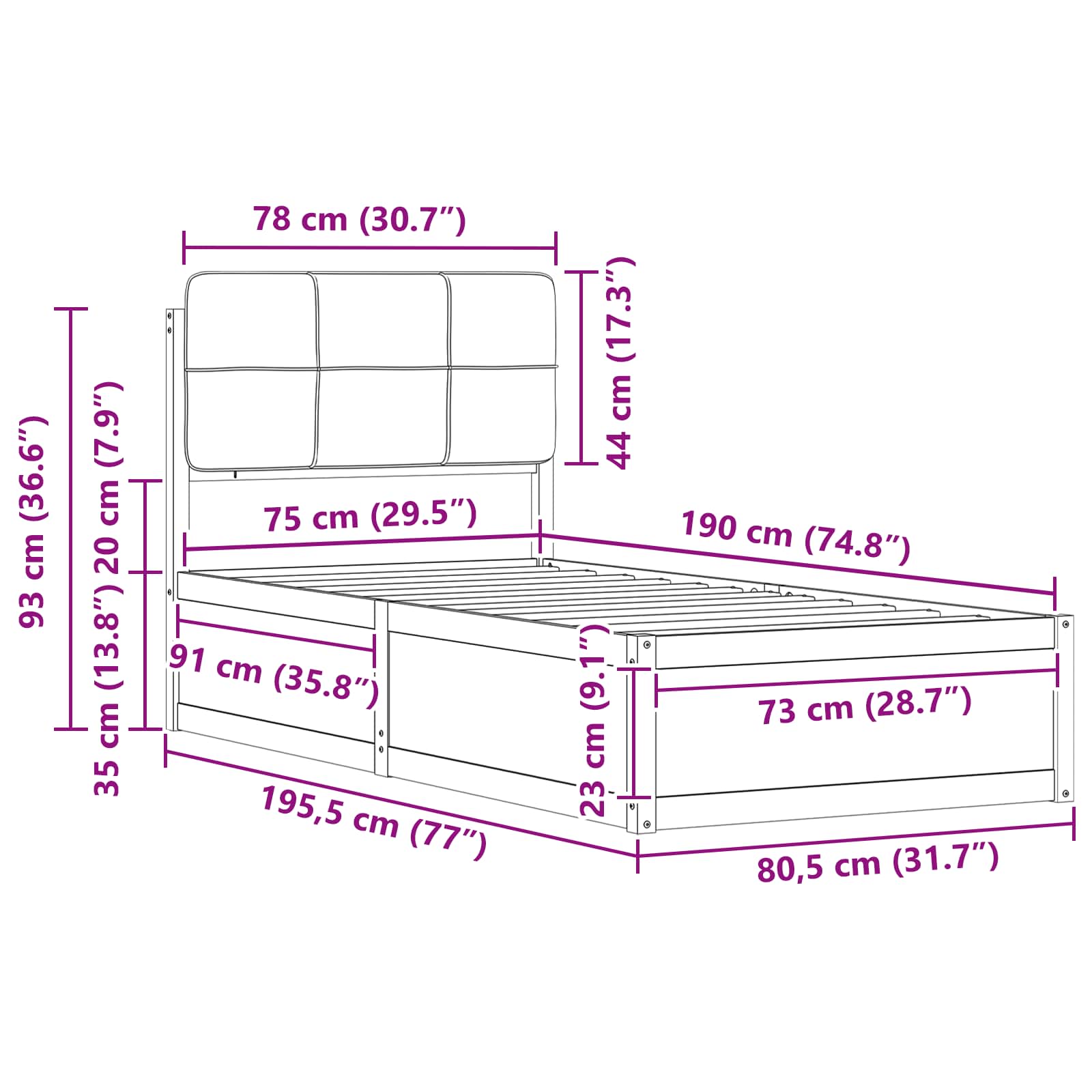 Rám Postele S Čalouněným Čelem S Čelo Tmavě Šedá 75 X 190 Cm
