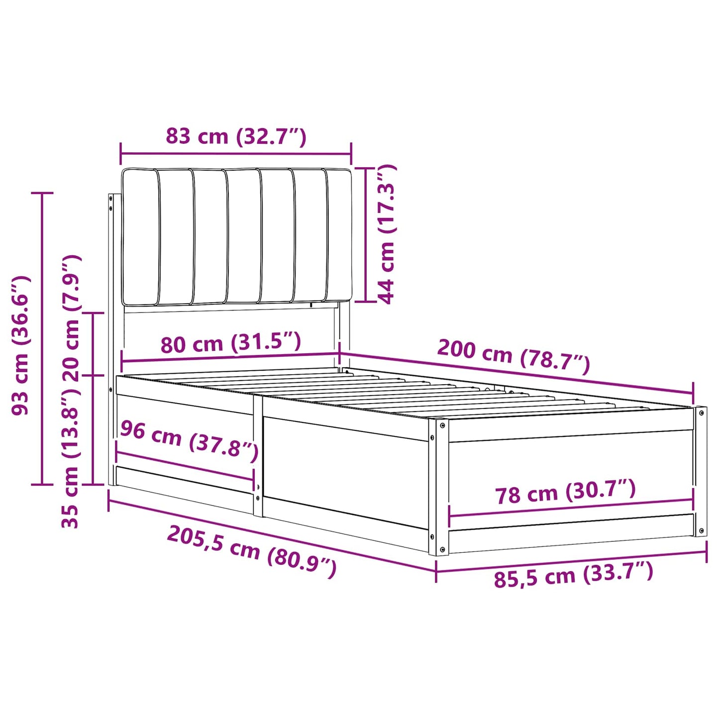 Rám Postele S Čalouněným Čelem S Čelo Tmavě Šedá 80 X 200 Cm