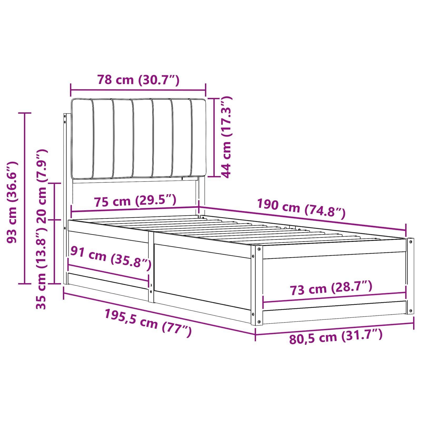 Rám Postele S Čalouněným Čelem S Čelo Světle Šedá 75 X 190 Cm