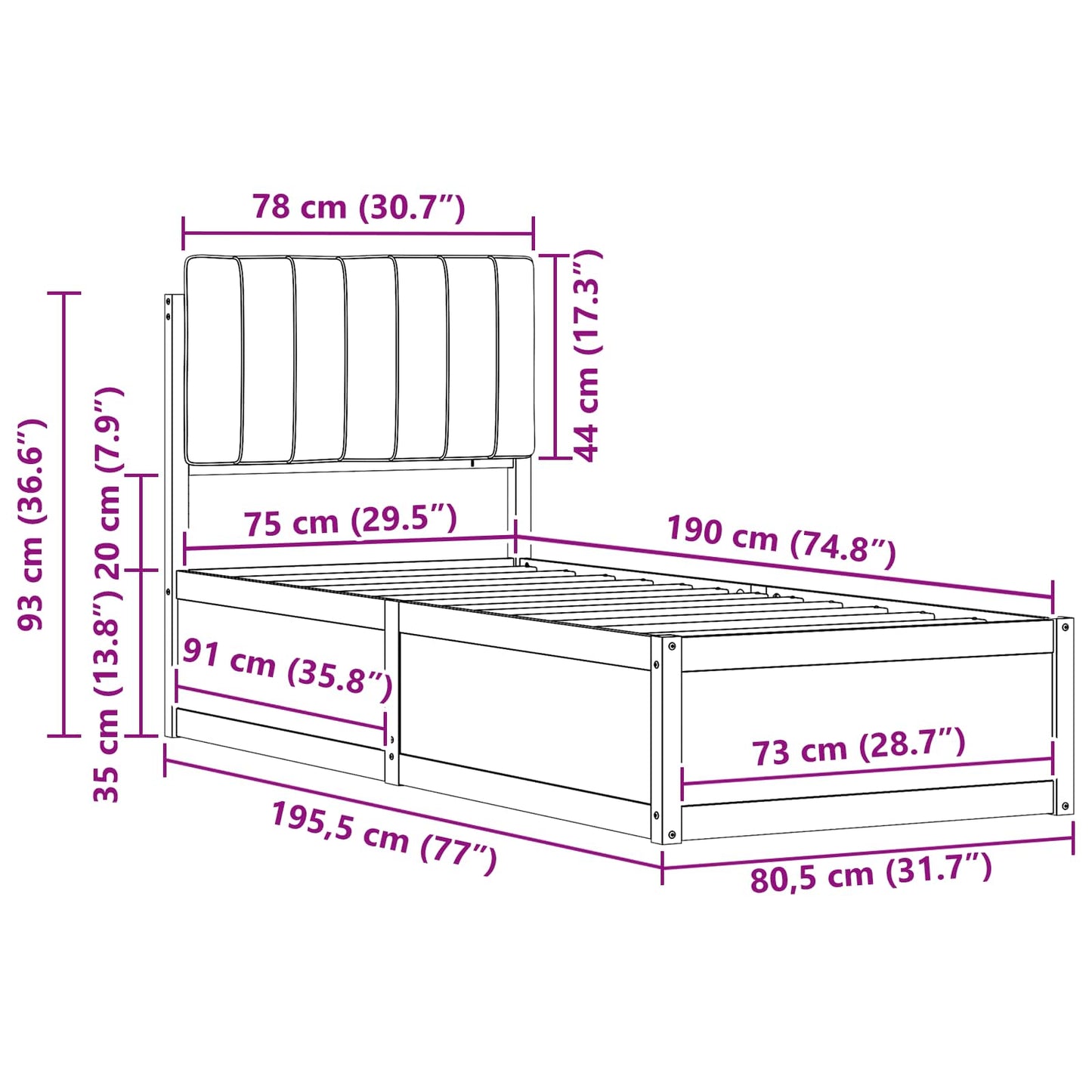 Rám Postele S Čalouněným Čelem S Čelo Tmavě Šedá 75 X 190 Cm