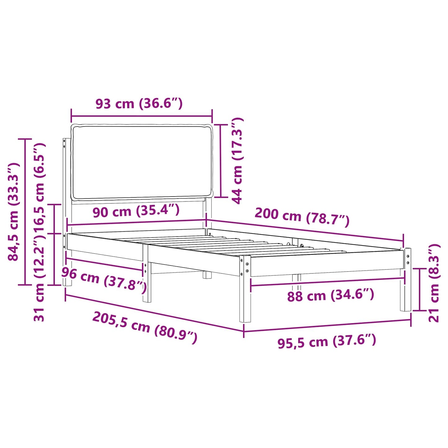 Rám Postele S Čalouněným Čelem Světle Šedá 90 X 200 Cm