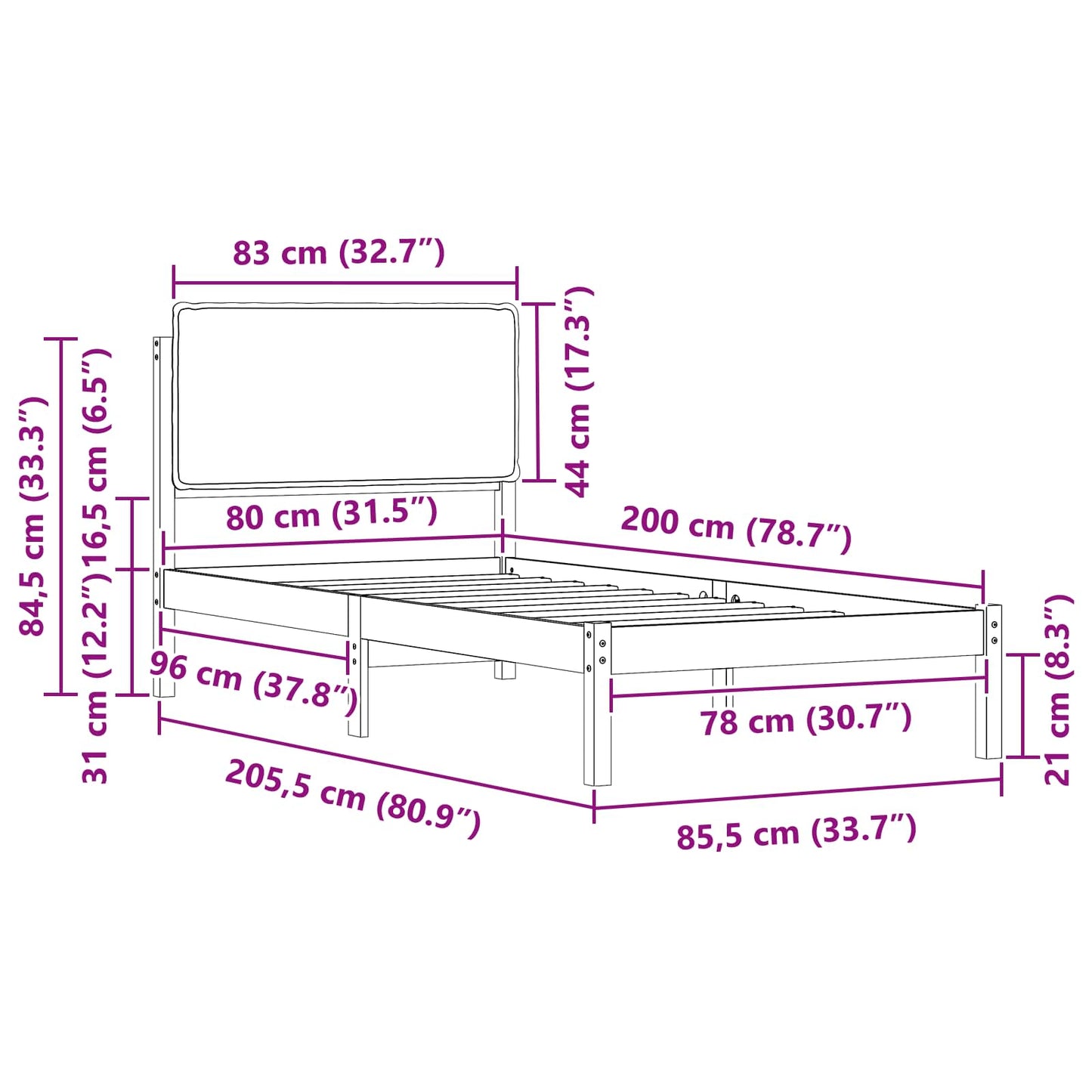 Rám Postele S Čalouněným Čelem Tmavě Šedá 80 X 200 Cm