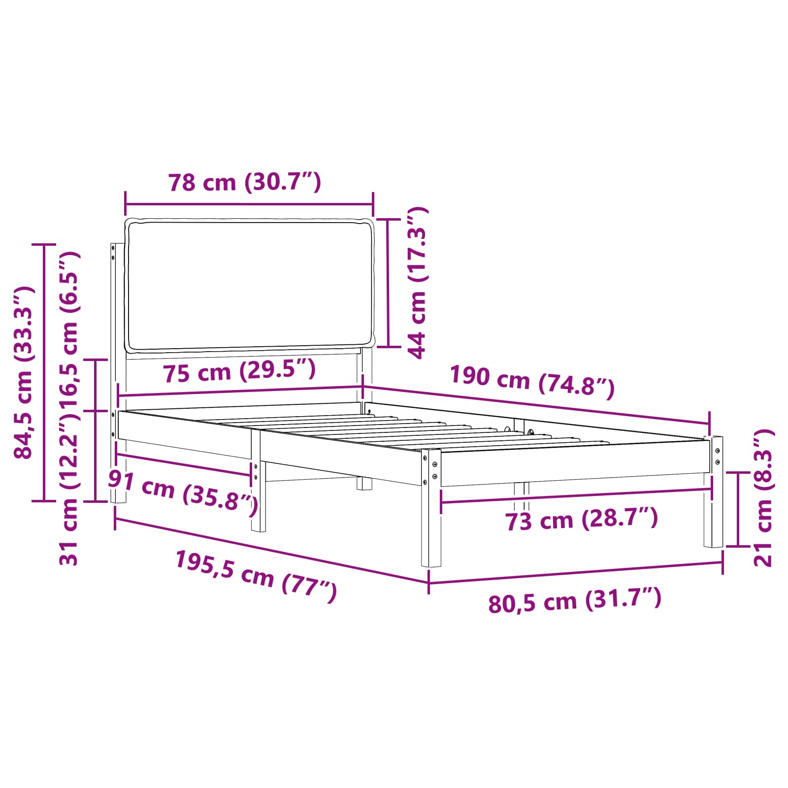 Rám Postele S Čalouněným Čelem Taupe 75 X 190 Cm