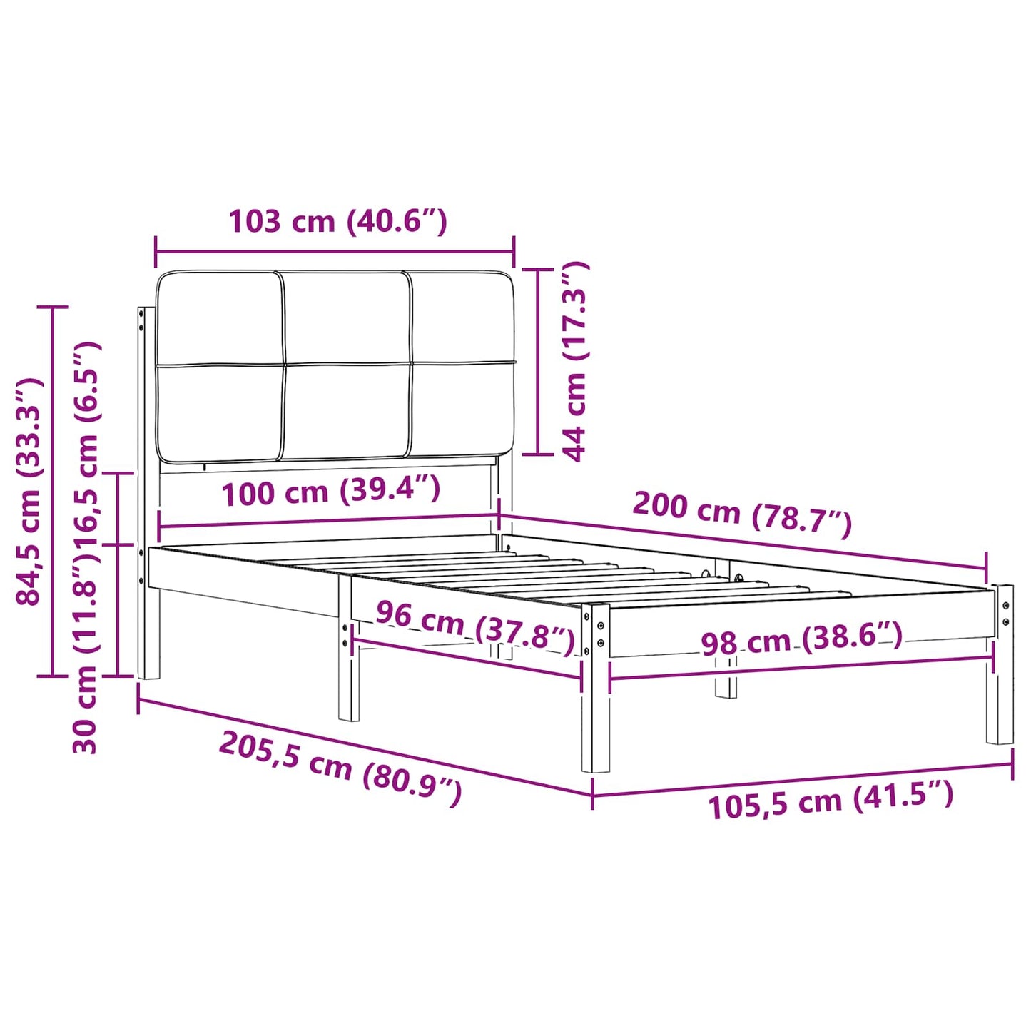 Rám Postele S Čalouněným Čelem S Čelo Černá 100 X 200 Cm