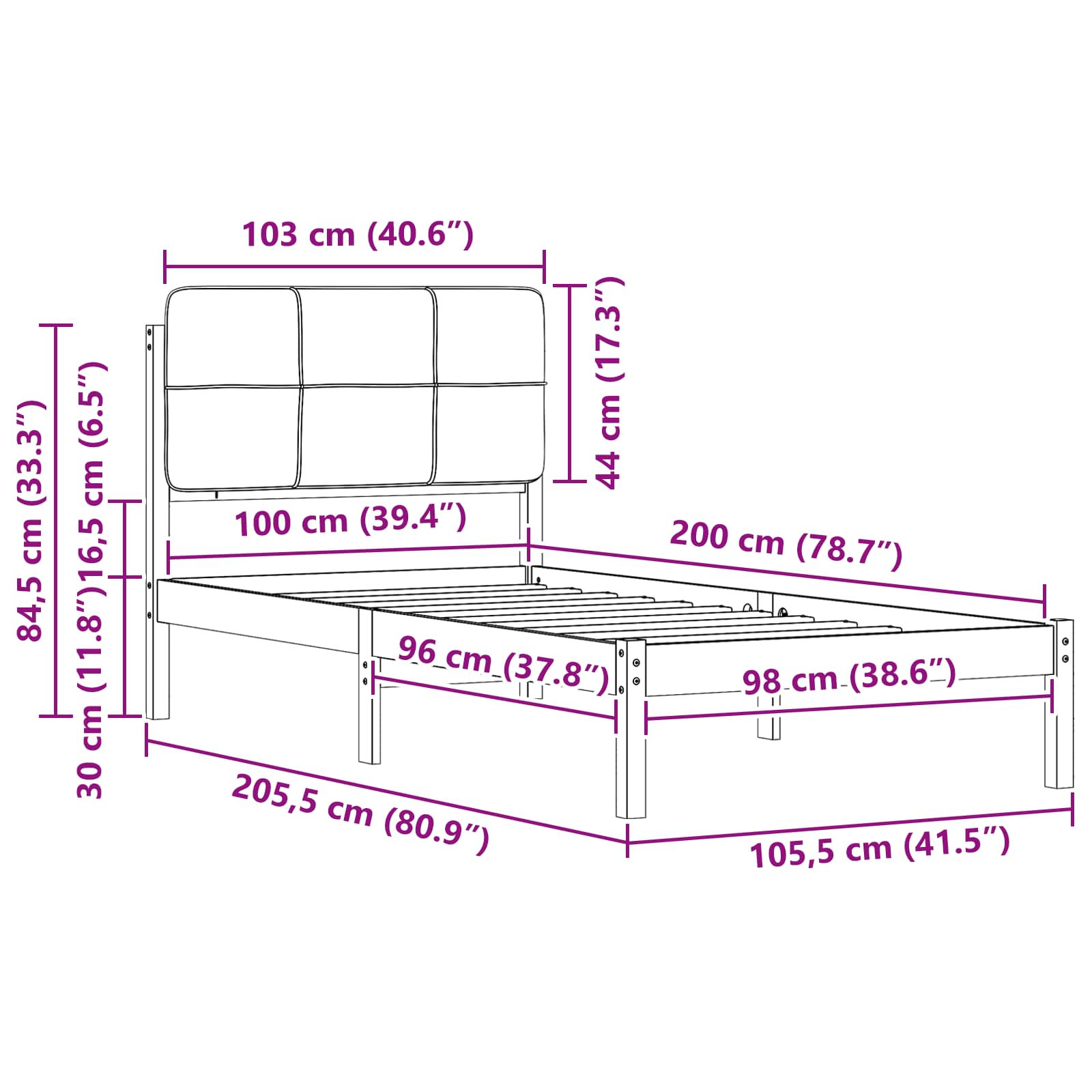 Rám Postele S Čalouněným Čelem S Čelo Černá 100 X 200 Cm