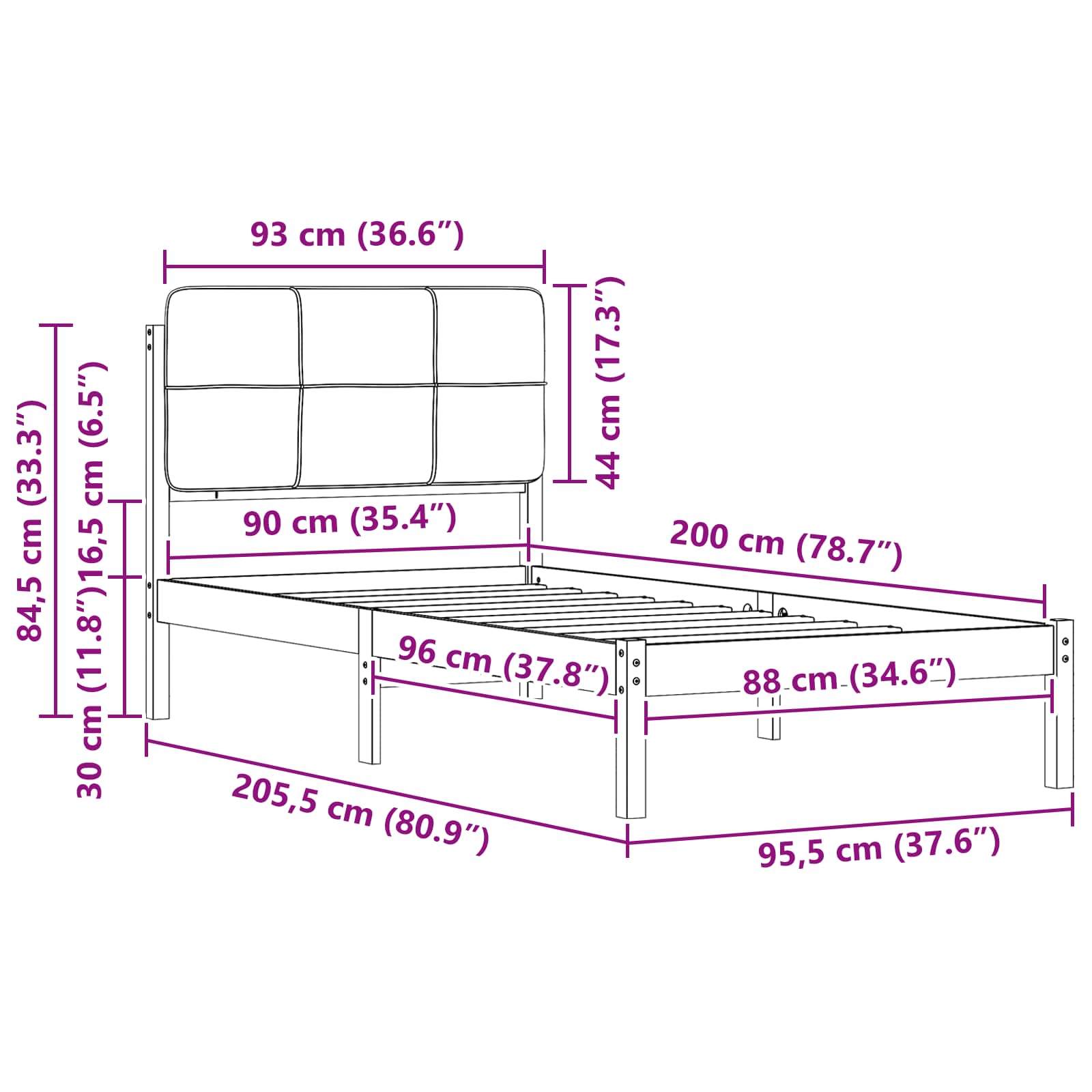 Rám Postele S Čalouněným Čelem S Čelo Černá 90 X 200 Cm