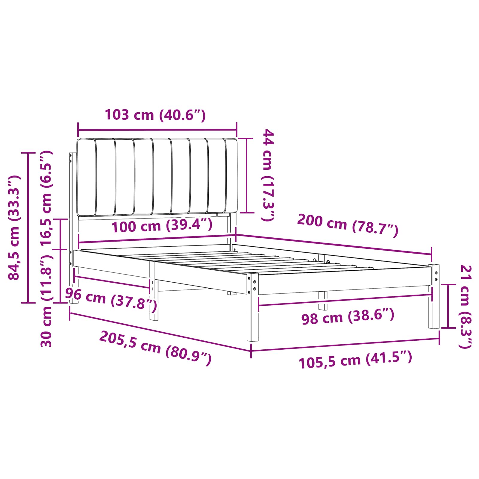 Rám Postele S Čalouněným Čelem Tmavě Šedá 100 X 200 Cm