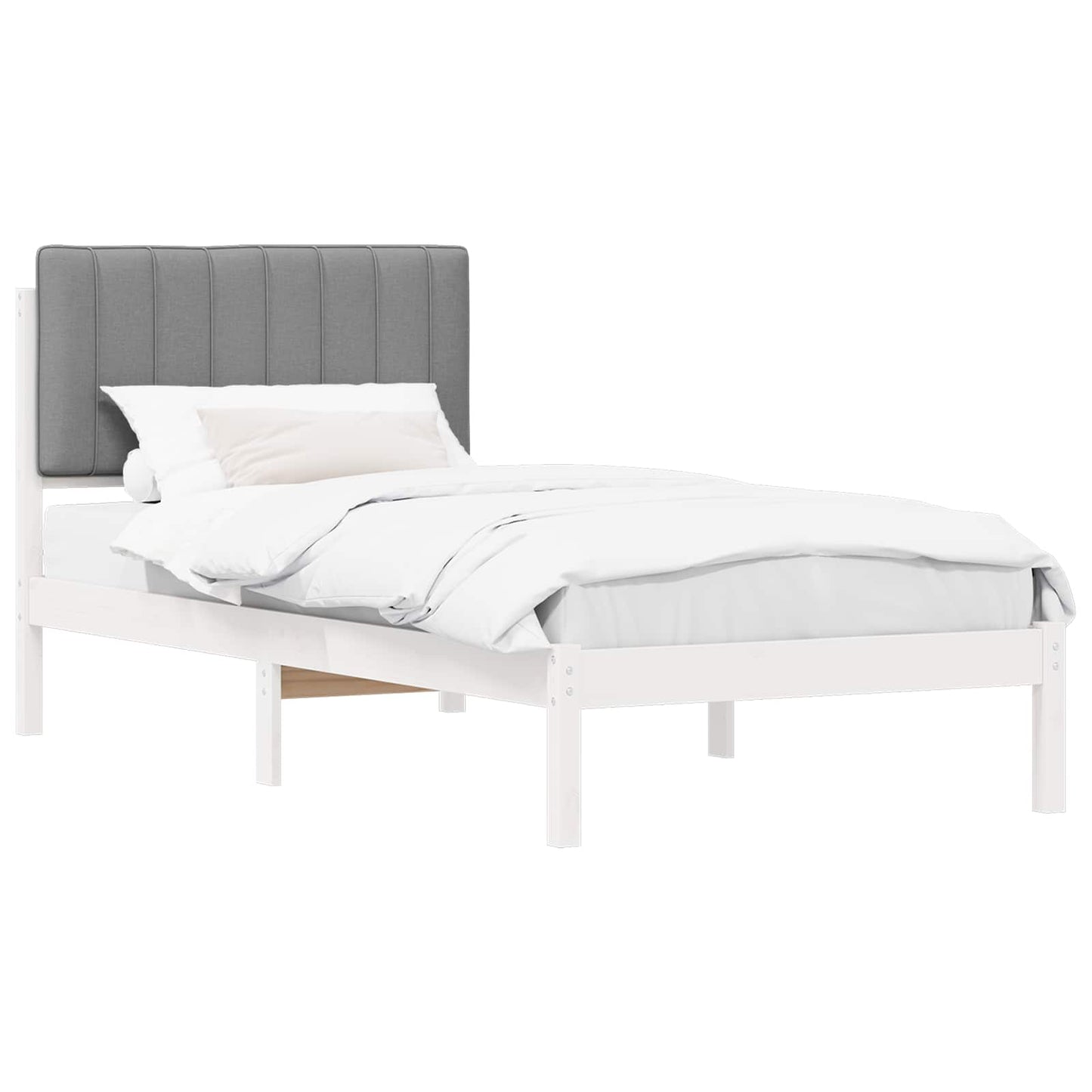 Rám Postele S Čalouněným Čelem Bílá A Světlá Šedá 90 X 200 Cm