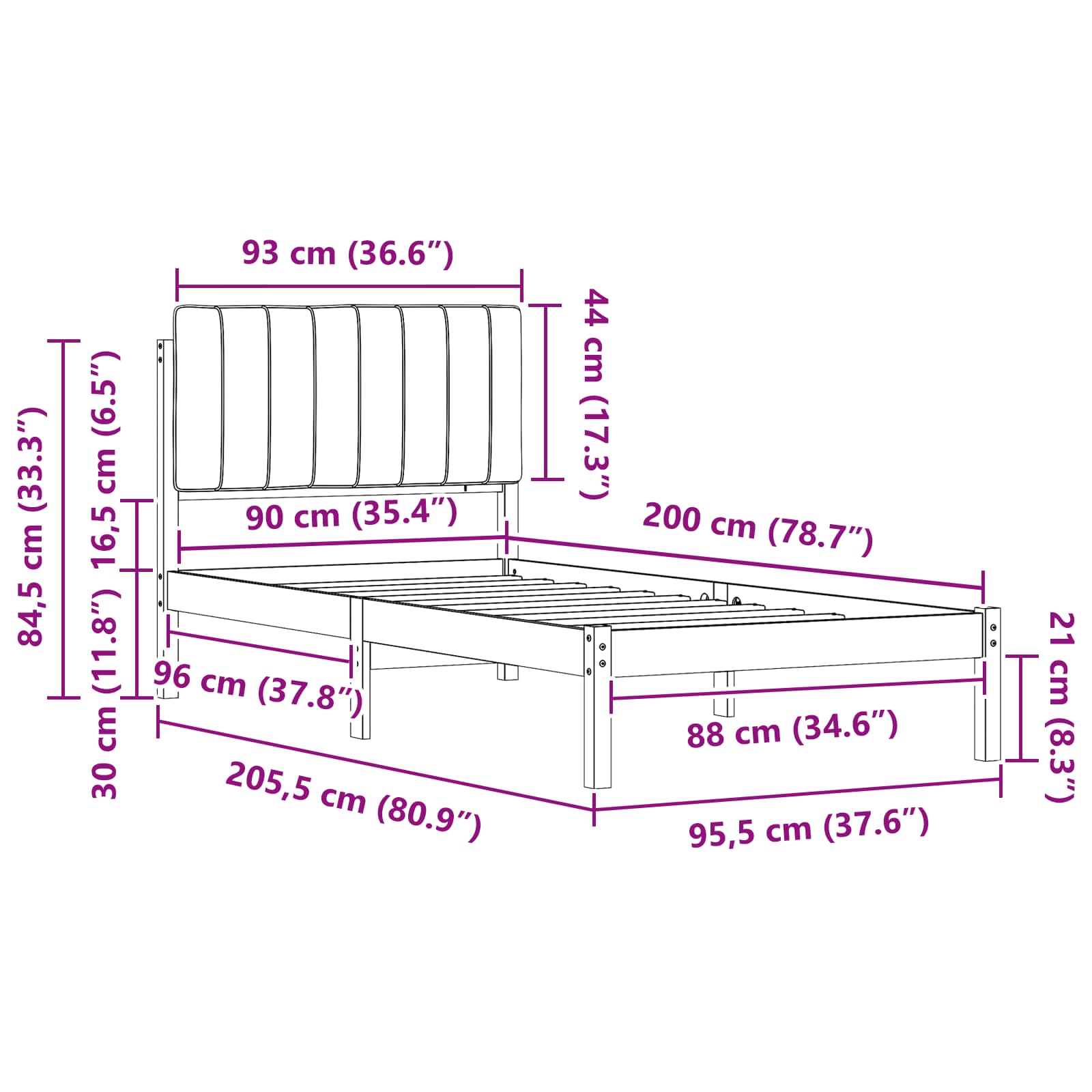 Rám Postele S Čalouněným Čelem Bílá A Světlá Šedá 90 X 200 Cm