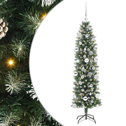 Umělý Štíhlý Vánoční Strom S Stojanem Zelená A Bílá 150 Cm