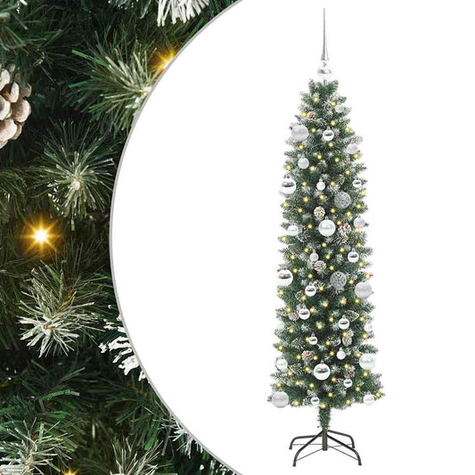 Umělý Štíhlý Vánoční Strom S Stojanem Zelená A Bílá 150 Cm