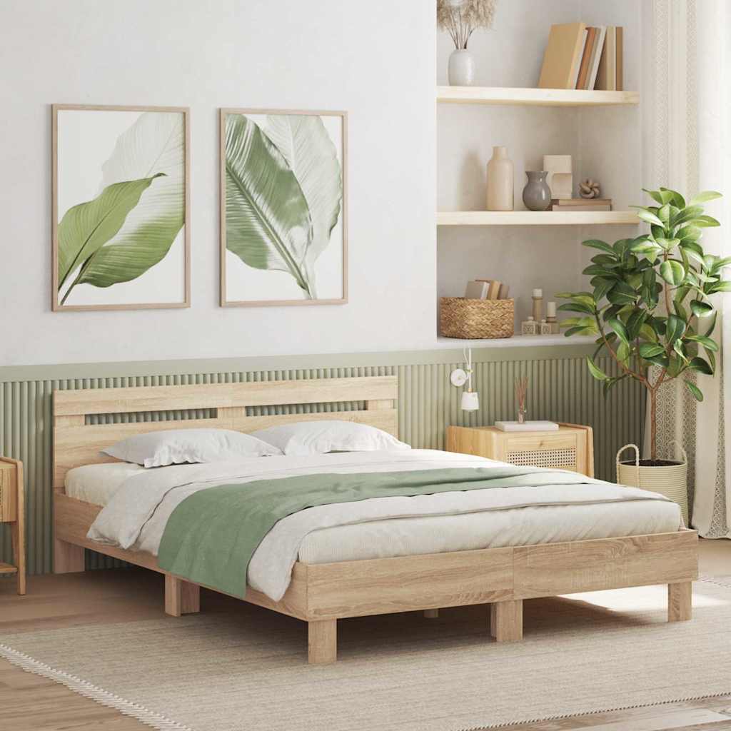 Rám Postele S Led Pásky Sonoma 152 X 203 Cm Kompozitní Dřevo