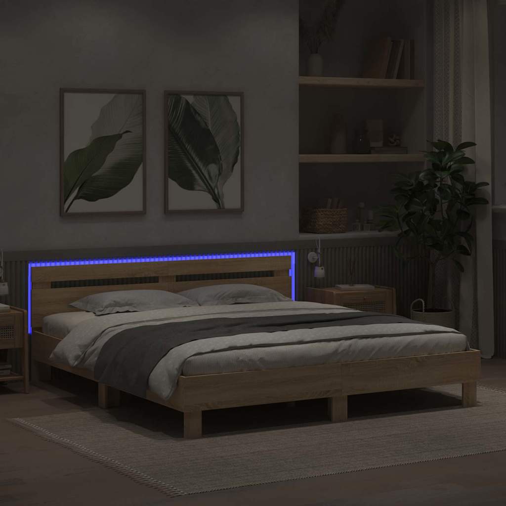 Rám Postele S Led Pásky Sonoma 193 X 203 Cm Kompozitní Dřevo