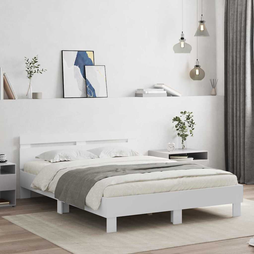 Rám Postele S Led Pásky Bílá 137 X 190 Cm Kompozitní Dřevo
