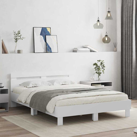 Rám Postele S Led Pásky Bílá 137 X 190 Cm Kompozitní Dřevo