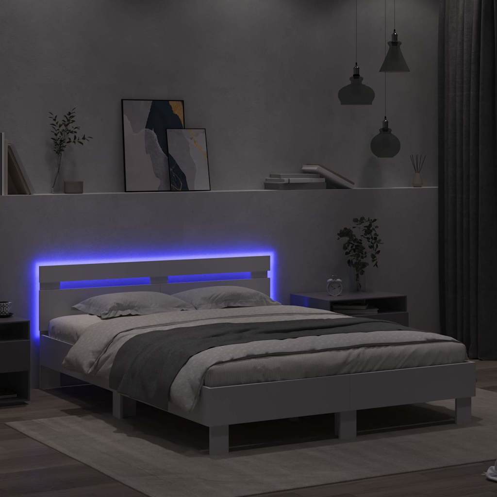 Rám Postele S Led Pásky Bílá 152 X 203 Cm Kompozitní Dřevo