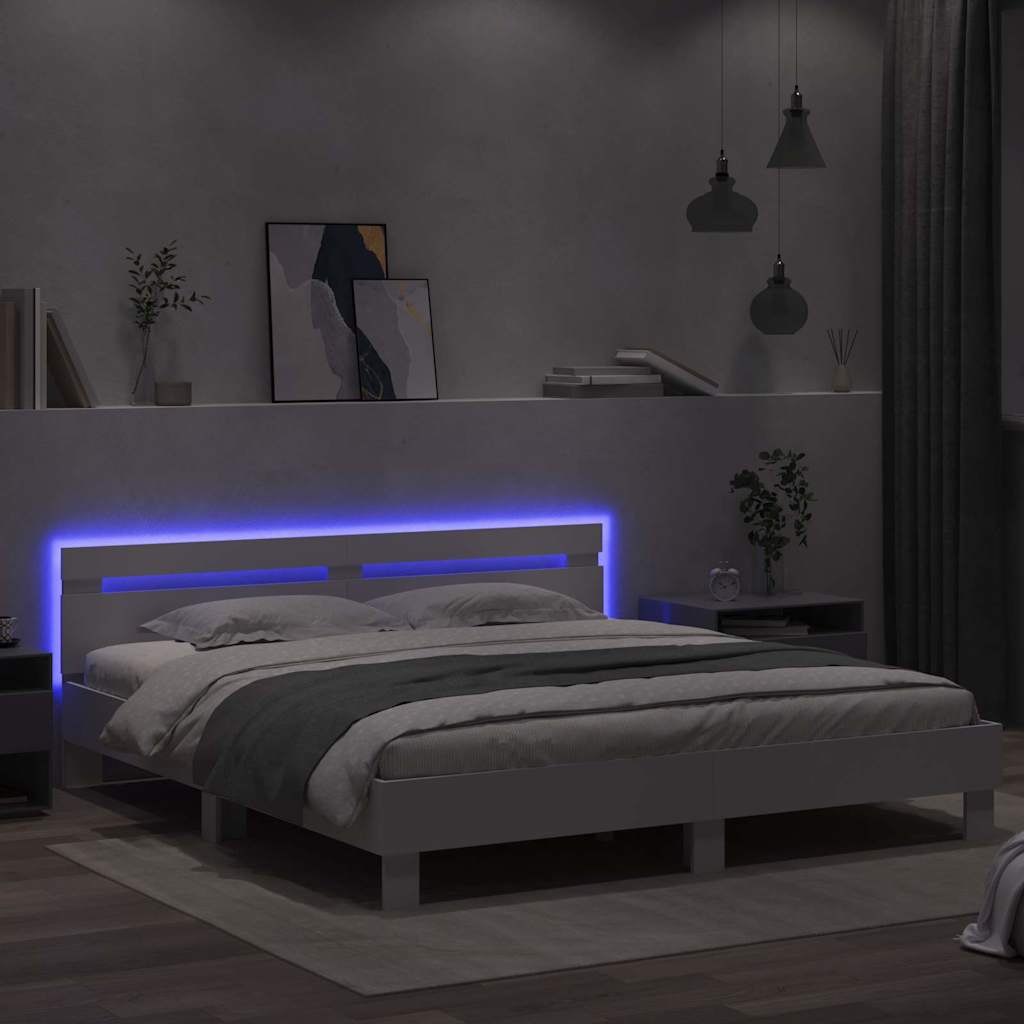 Rám Postele S Led Pásky Bílá 193 X 203 Cm Kompozitní Dřevo