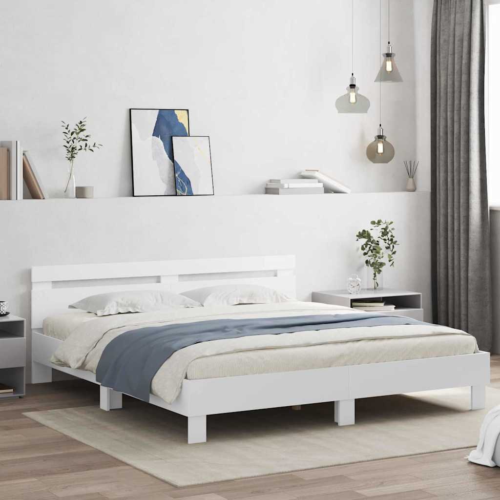 Rám Postele S Led Pásky Bílá 193 X 203 Cm Kompozitní Dřevo