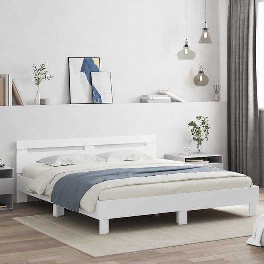Rám Postele S Led Pásky Bílá 193 X 203 Cm Kompozitní Dřevo