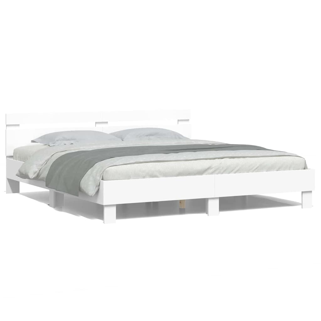 Rám Postele S Led Pásky Bílá 193 X 203 Cm Kompozitní Dřevo