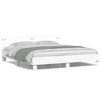 Rám Postele S Led Pásky Bílá 193 X 203 Cm Kompozitní Dřevo