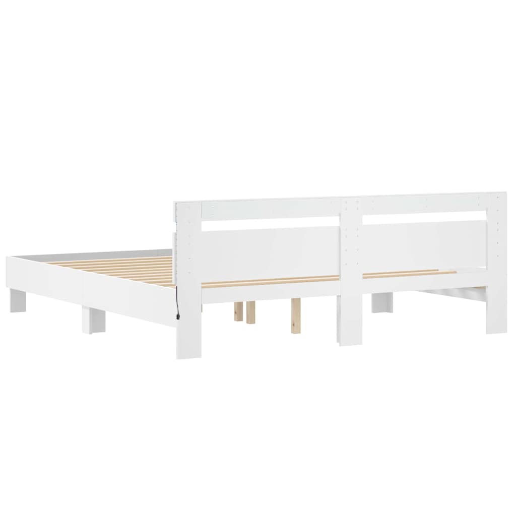 Rám Postele S Led Pásky Bílá 193 X 203 Cm Kompozitní Dřevo
