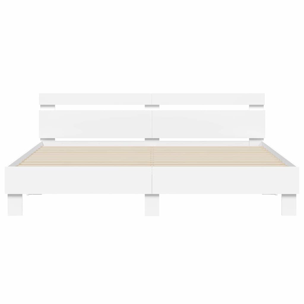 Rám Postele S Led Pásky Bílá 193 X 203 Cm Kompozitní Dřevo