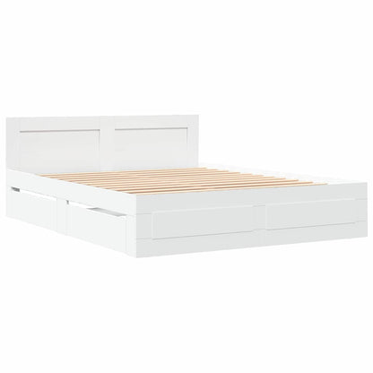 Rám Postele Se Zásuvkou Bílý 150 X 200 Cm Kompozitní Dřevo