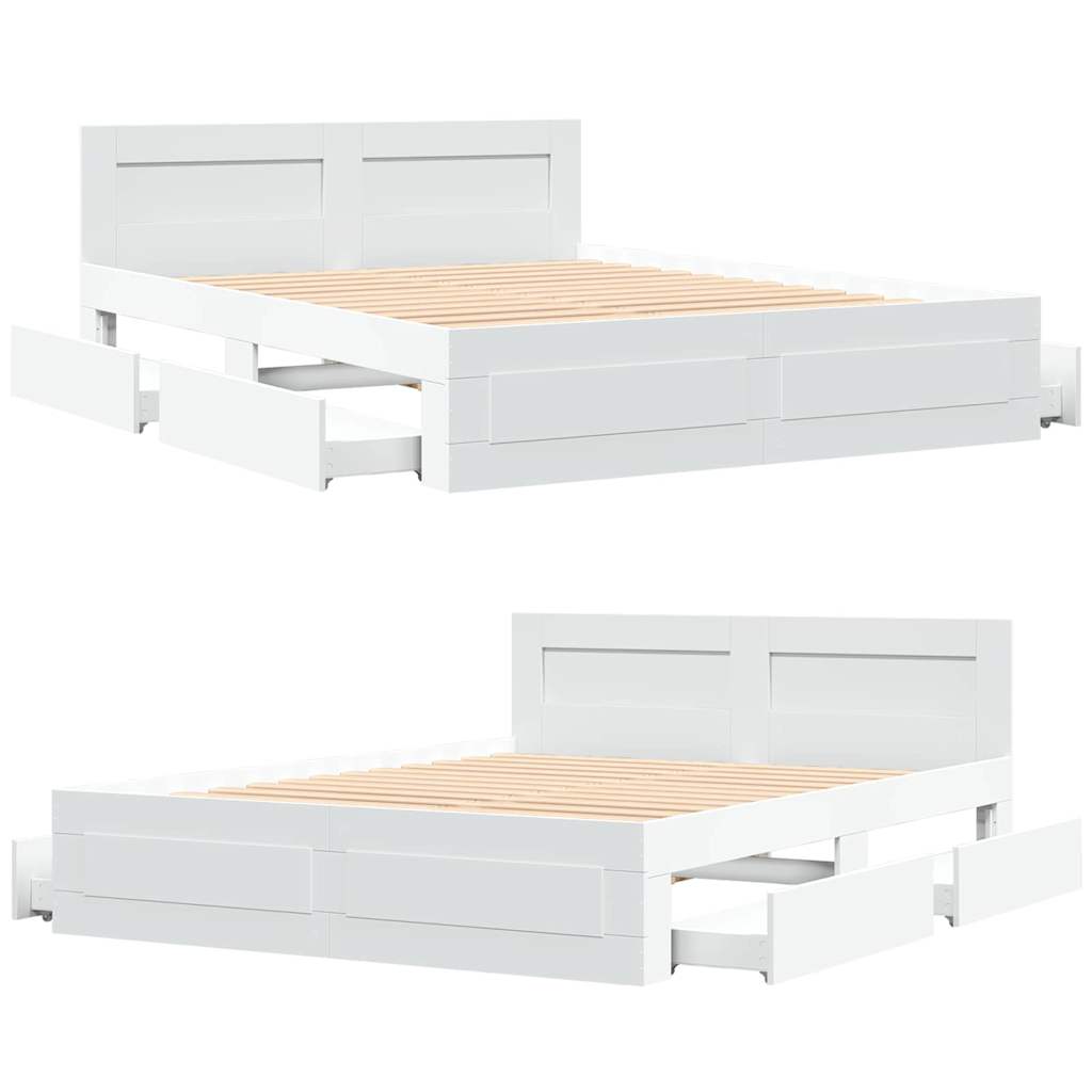 Rám Postele Se Zásuvkou Bílý 150 X 200 Cm Kompozitní Dřevo