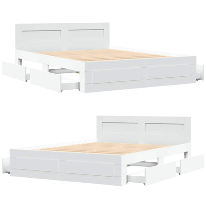 Rám Postele Se Zásuvkou Bílý 150 X 200 Cm Kompozitní Dřevo