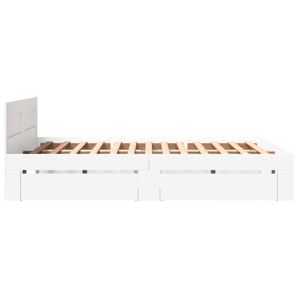 Rám Postele Se Zásuvkou Bílý 150 X 200 Cm Kompozitní Dřevo