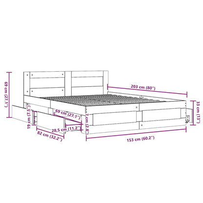Rám Postele Se Zásuvkou Bílý 150 X 200 Cm Kompozitní Dřevo