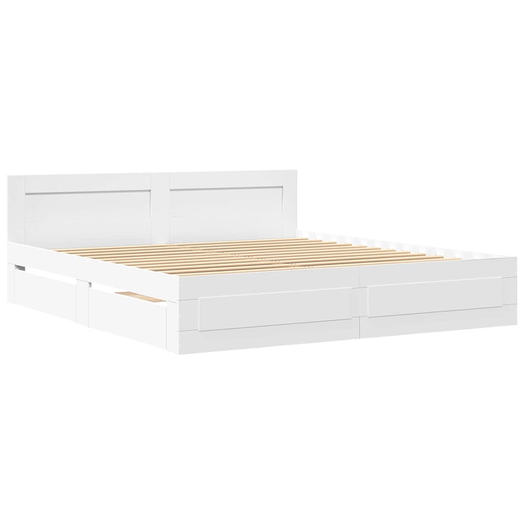 Rám Postele Se Zásuvkou Bílý 193 X 203 Cm Kompozitní Dřevo