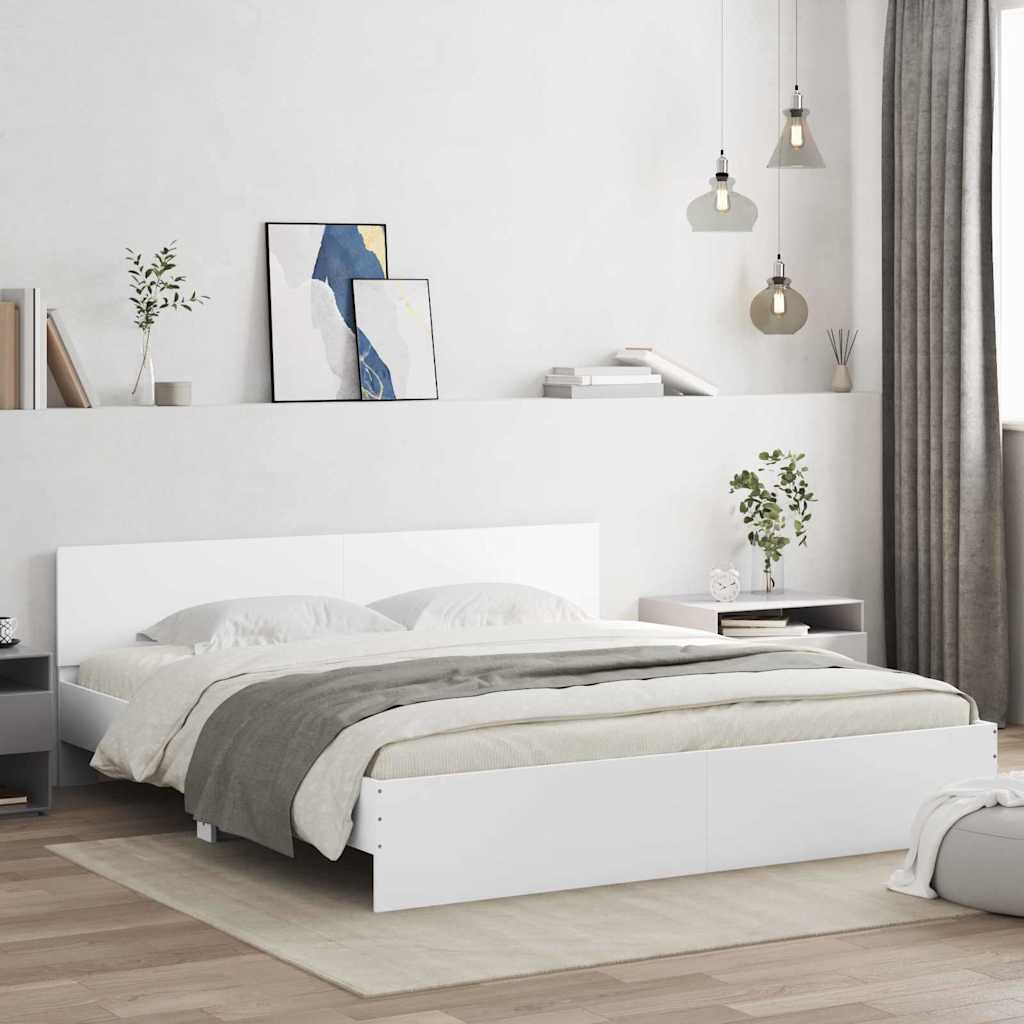 Rám Postele Nástěnný S Čelo Bílá 193 X 203 Cm Kompozitní Dřevo