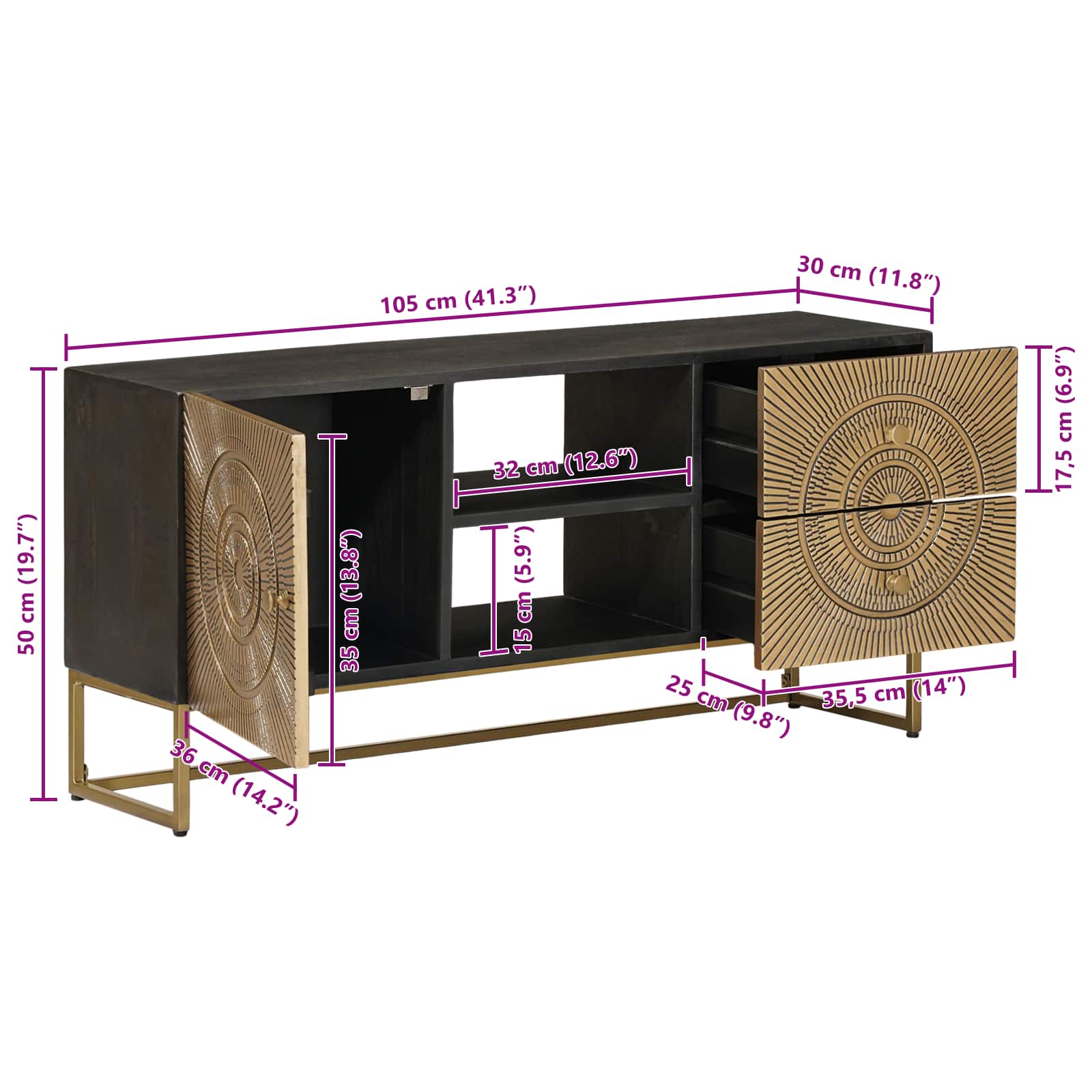 Televizní Skříň Se Zásuvkou S Policí Mosaz 105 X 30 X 50 Cm
