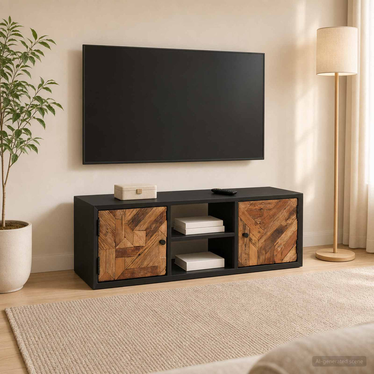 Televizní Skříň S Policí S Úložištěm Se Dveřmi 105 X 30 X 35 Cm