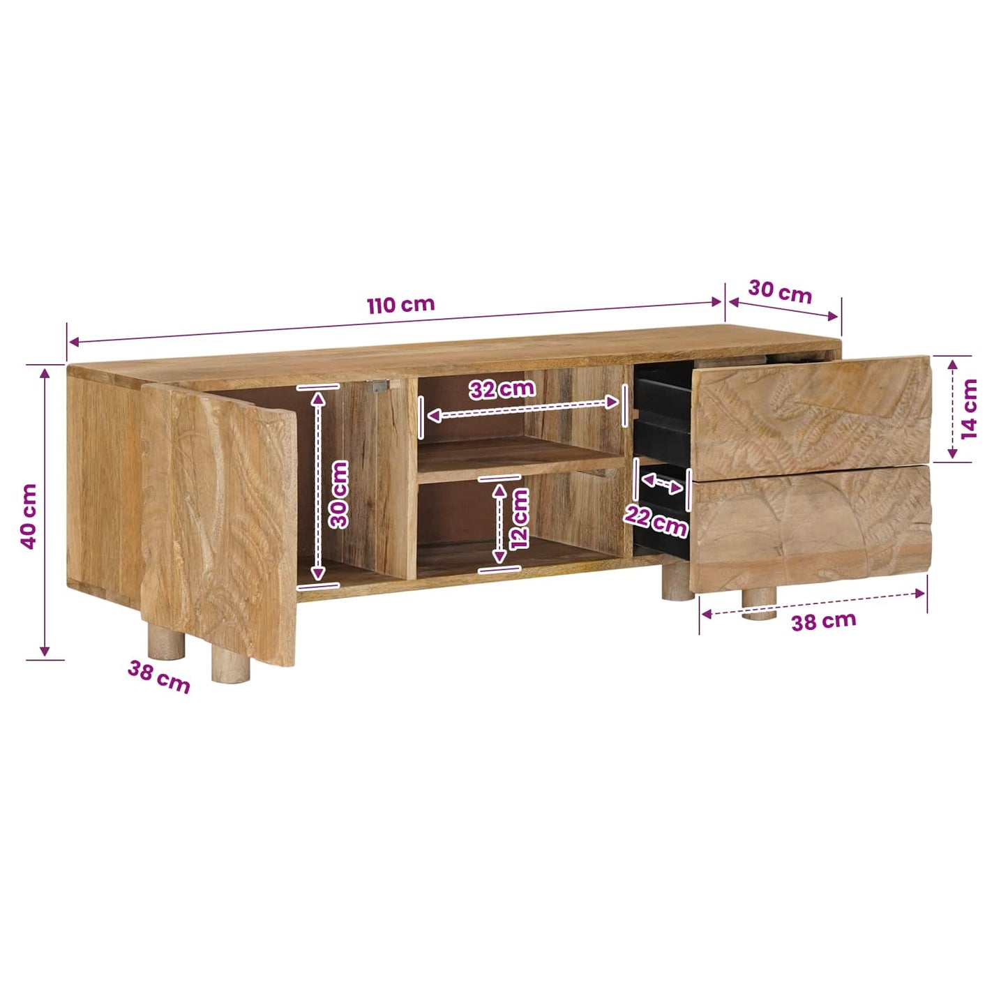 Televizní Skříň Se Zásuvkou S Policí Se Dveřmi 110 X 30 X 40 Cm