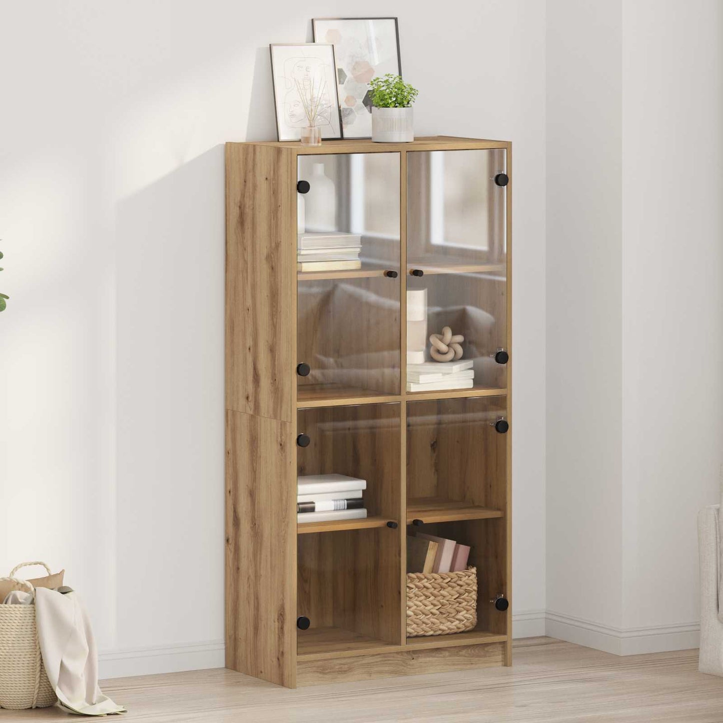 Vysoký Bufet Artisanový Dub 68 X 37 X 142 Cm Kompozitní Dřevo