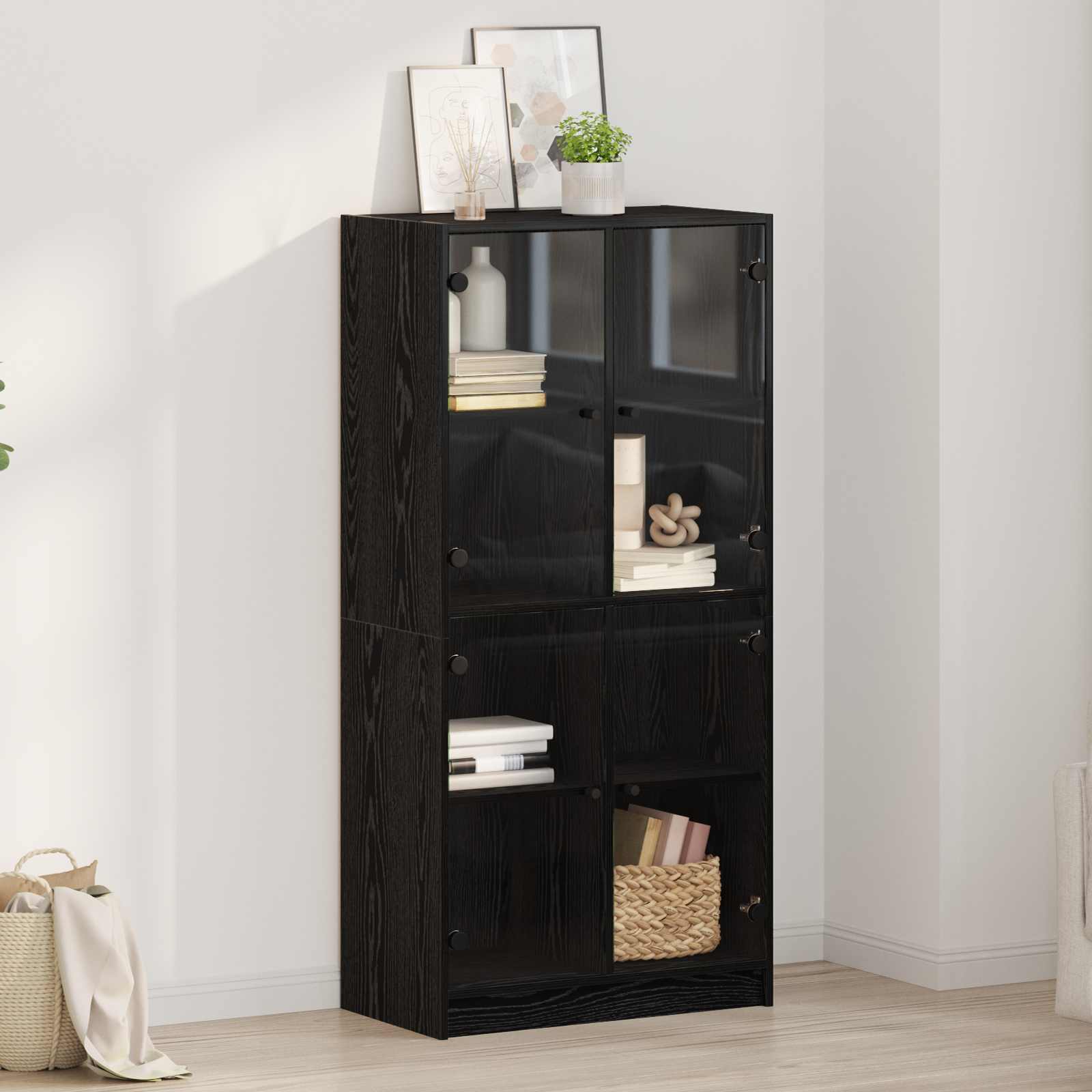 Vysoký Bufet Černý Dub 68 X 37 X 142 Cm Kompozitní Dřevo