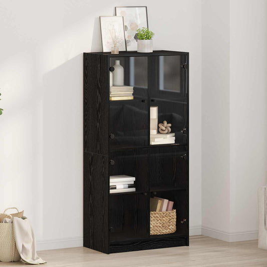 Vysoký Bufet Černý Dub 68 X 37 X 142 Cm Kompozitní Dřevo