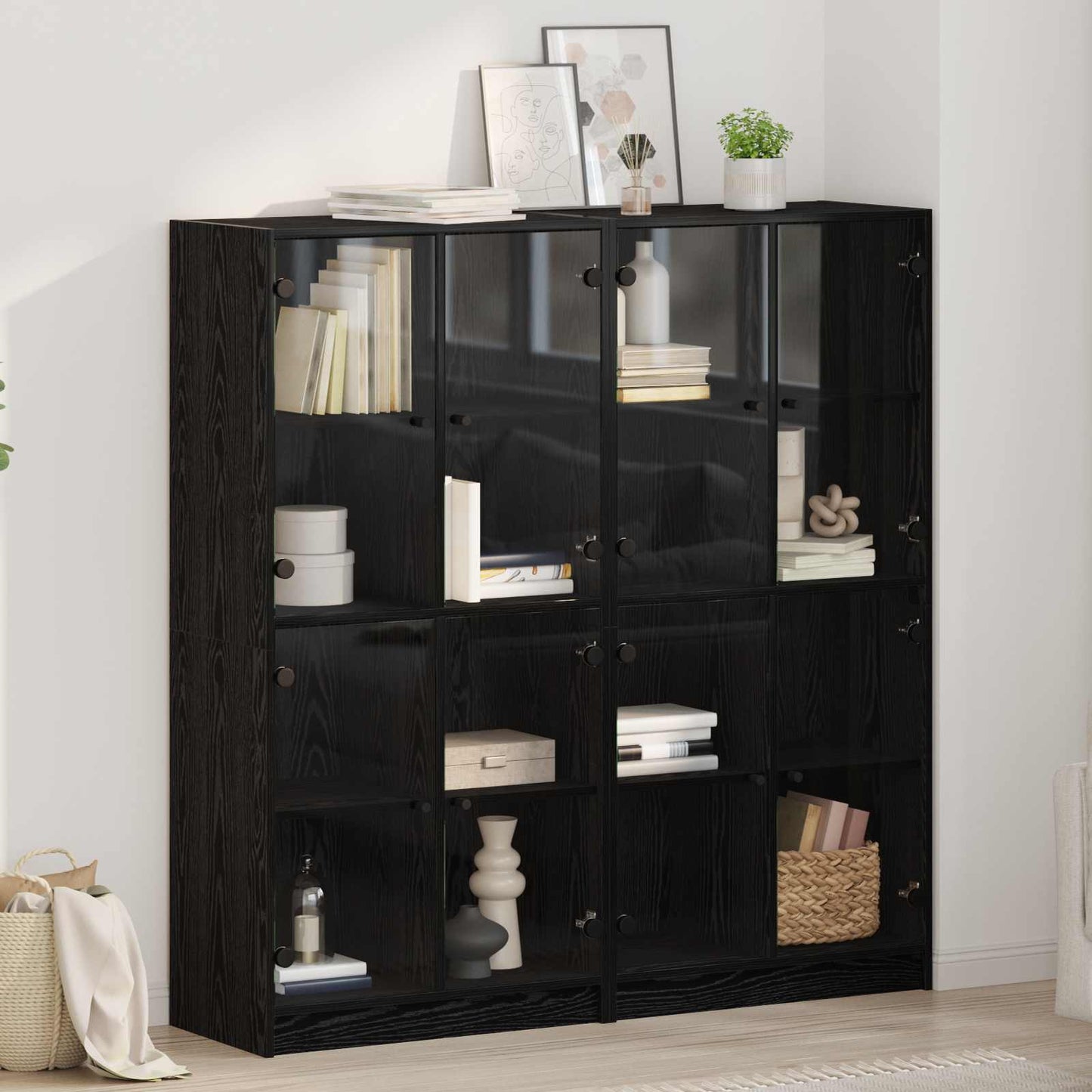Vysoký Bufet 2 Ks Černý Dub 68 X 37 X 142 Cm Kompozitní Dřevo