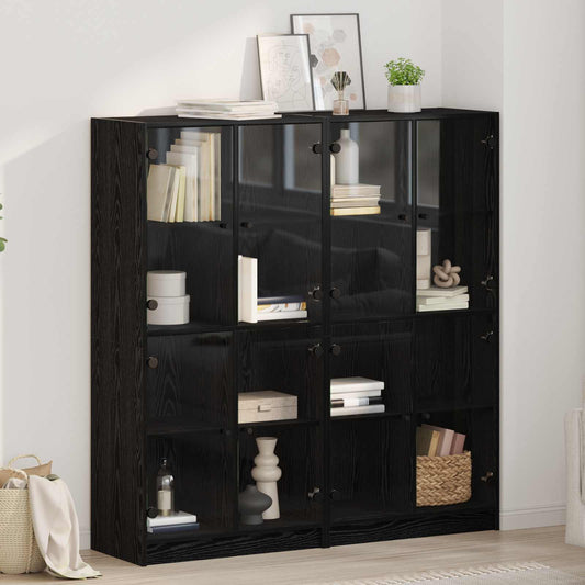 Vysoký Bufet 2 Ks Černý Dub 68 X 37 X 142 Cm Kompozitní Dřevo