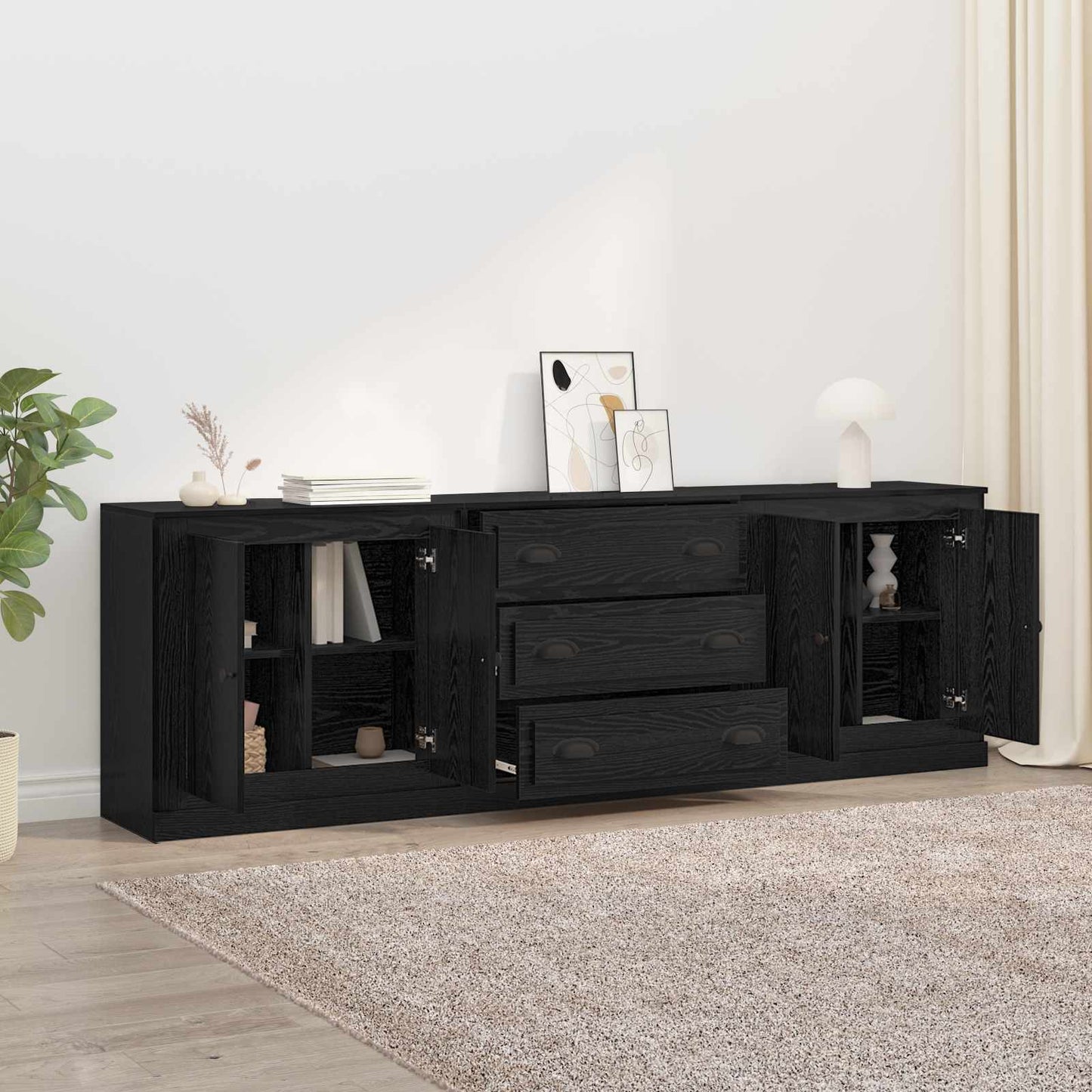 Konzole 3 Ks Černý Dub 210 X 35,5 X 67,5 Cm Kompozitní Dřevo