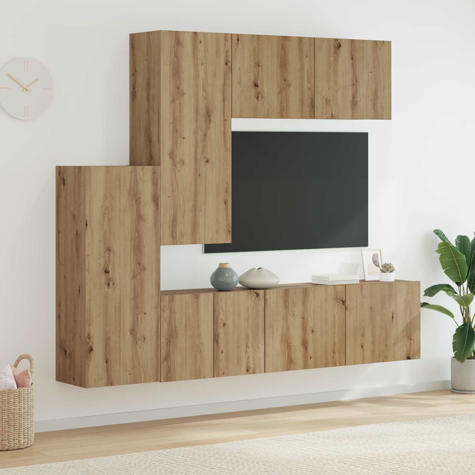 Nástěnná Skříňka Na Tv 5 Ks Artisanový Dub Kompozitní Dřevo