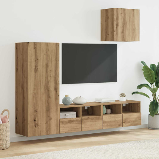 Nábytkové Stěny Pro Tv 4 Ks Artisanový Dub Kompozitní Dřevo