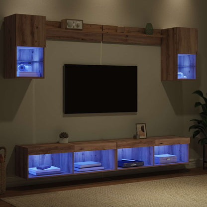 Tv Nástěnné Jednotky S Led 6 Ks Artisanový Dub Kompozitní Dřevo