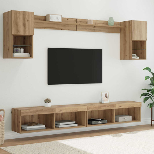 Tv Nástěnné Jednotky S Led 6 Ks Artisanový Dub Kompozitní Dřevo