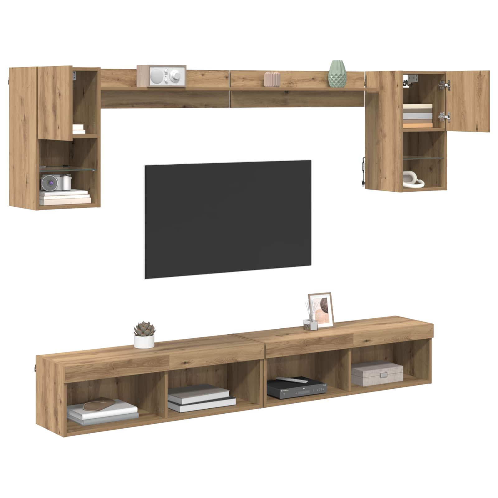 Tv Nástěnné Jednotky S Led 6 Ks Artisanový Dub Kompozitní Dřevo