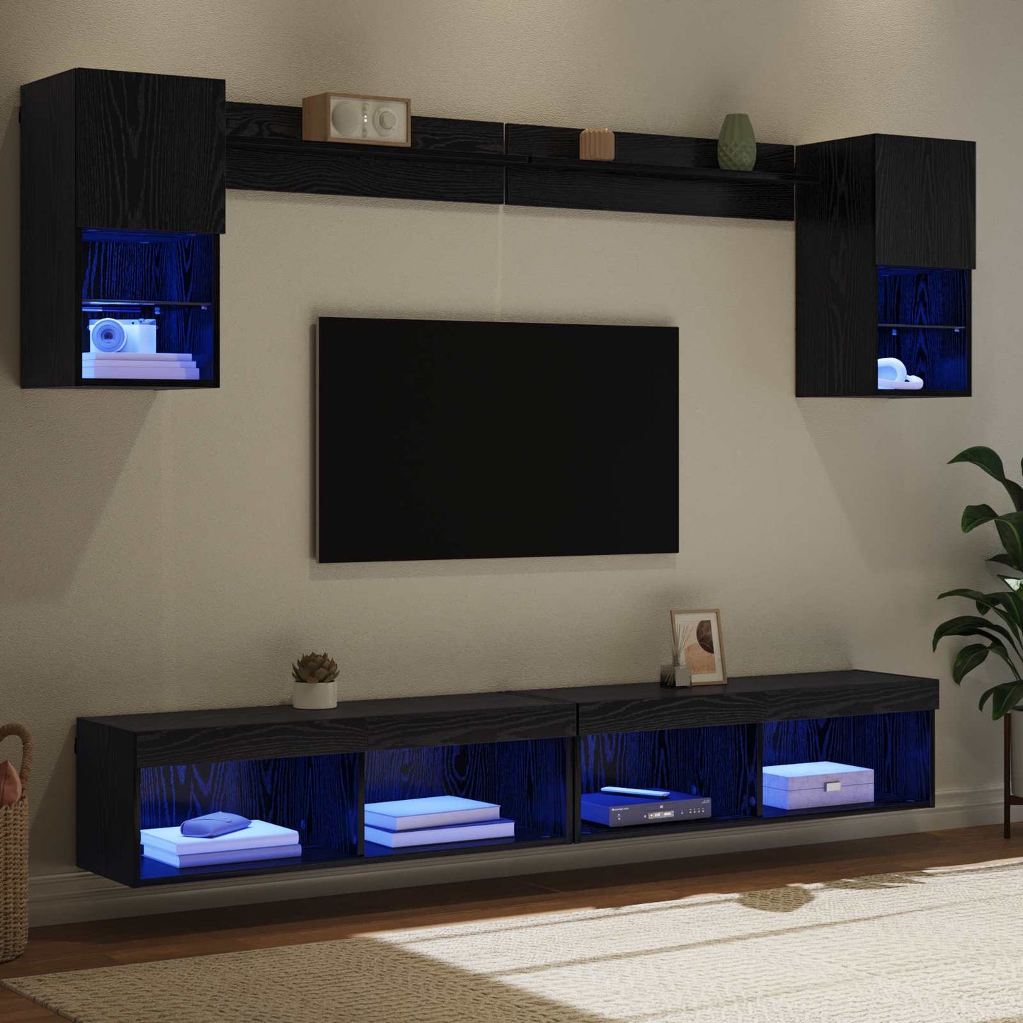 Tv Nástěnné Jednotky S Led 6 Ks Černý Dub Kompozitní Dřevo