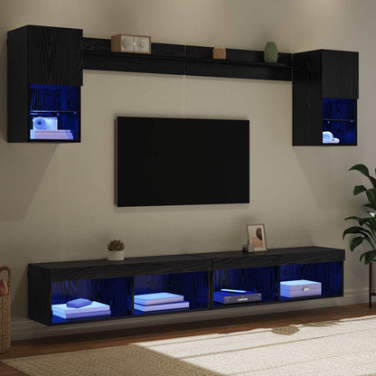 Tv Nástěnné Jednotky S Led 6 Ks Černý Dub Kompozitní Dřevo